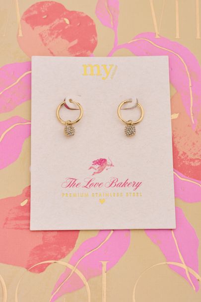 Boucles d'oreilles Love &agrave; strass carr&eacute;s