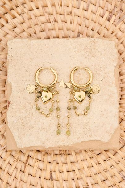 Boucles d'oreilles Sunrocks c&oelig;ur et perles fantaisie vertes