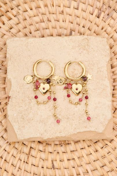 Boucles d'oreilles Sunrocks c&oelig;ur et perles fantaisie roses