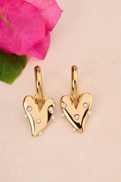 Large hoop earrings with heart & faux pearls