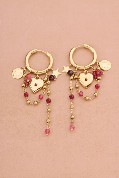 Boucles d'oreilles Sunrocks cœur et perles fantaisie roses