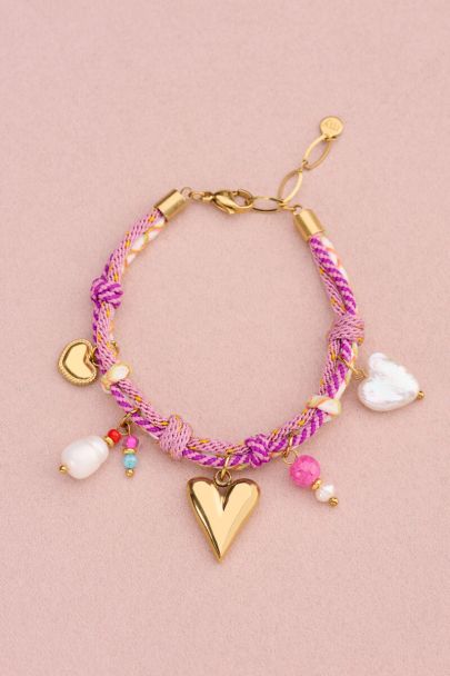 Art Fliederfarbenes Stoffarmband mit Charms