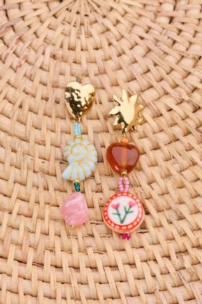Multicoloured drop earrings with resin beads