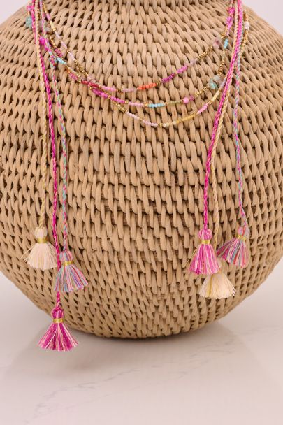 Collier Art en cordon tressé jaune clair avec perles fantaisie