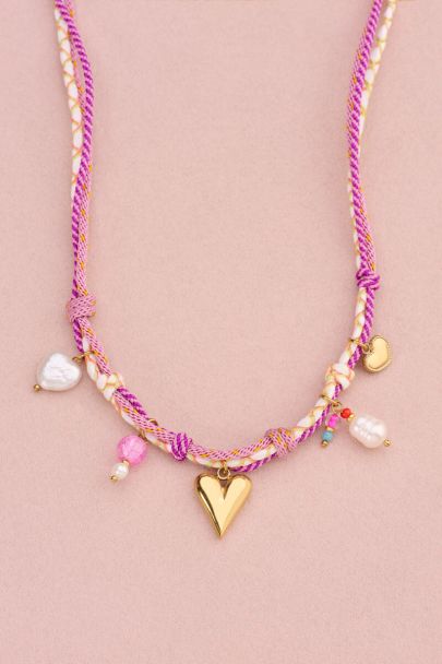 Collier Art en cordon lilas à charms
