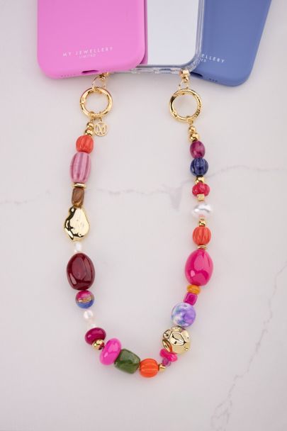 Bunte Handykette mit chunky Perlen