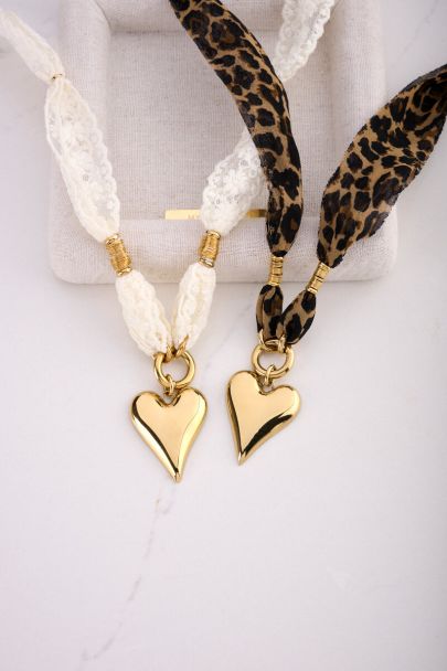 Collier en cordon imprimé léopard avec cœur