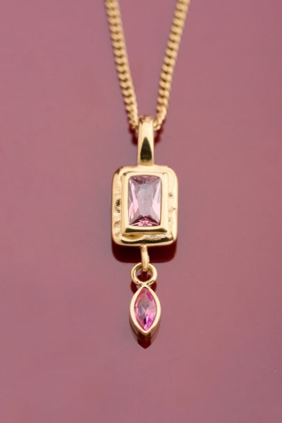 Vintage ketting met vierkante licht roze strass steen