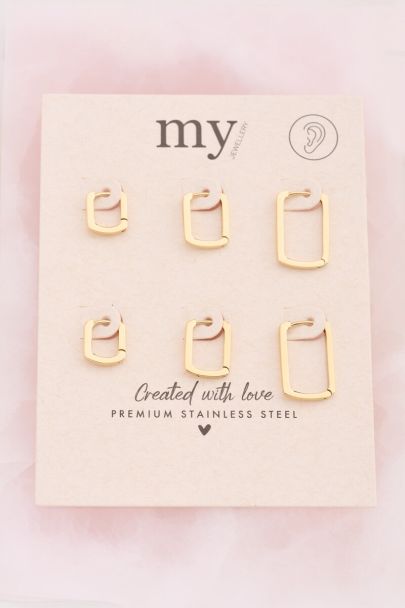 Ensemble de trois boucles d'oreilles Ear game carrées 