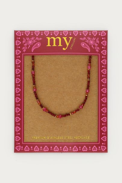  Collier Fortune mini perles fantaisie bordeaux