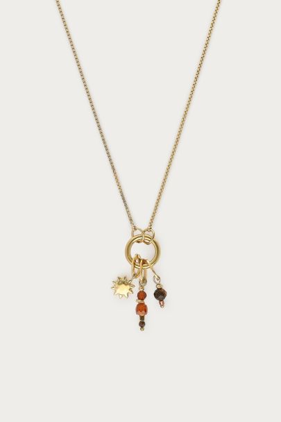 Fortune Kette mit Sonne und braunen Perlen