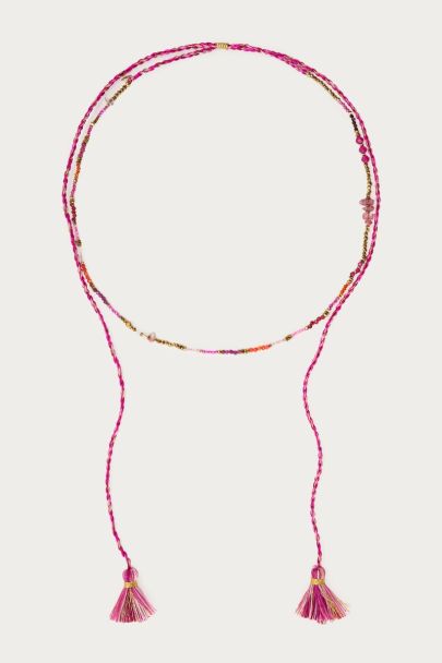 Collier Art en cordon tressé fuchsia avec perles fantaisie