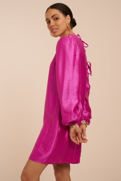 Fuchsia dress with long puff sleeves