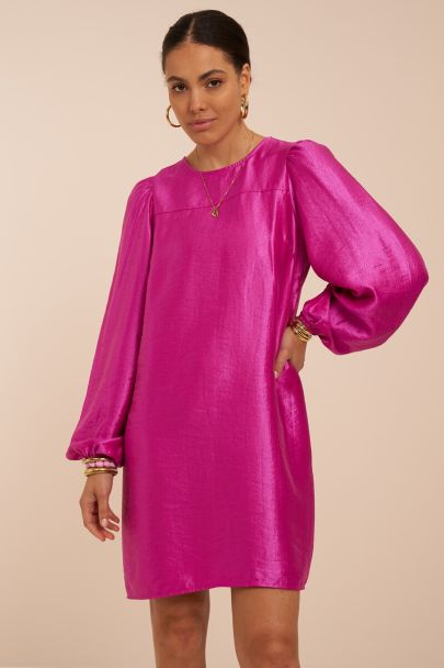 Fuchsia dress with long puff sleeves