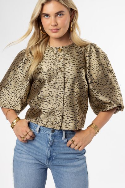 Goudkleurige top met pofmouwen animal print