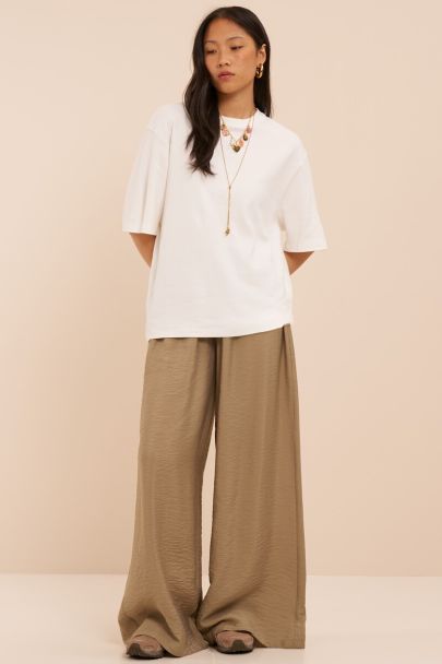 Green basic wide leg trousers with elastic band