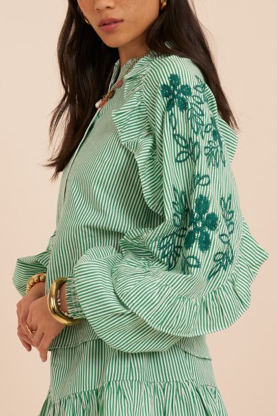 Groene blouse met strepen en embroidery
