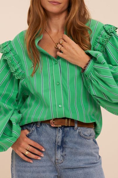 Green blouse with stripes and embroidery