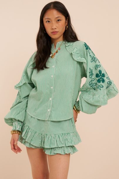 Groene blouse met strepen en embroidery