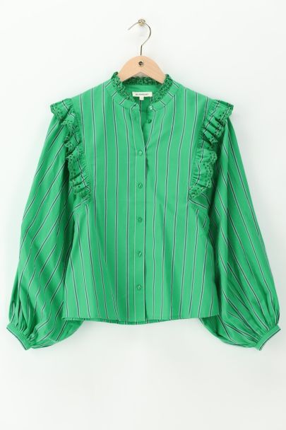 Chemisier vert à rayures et broderies
