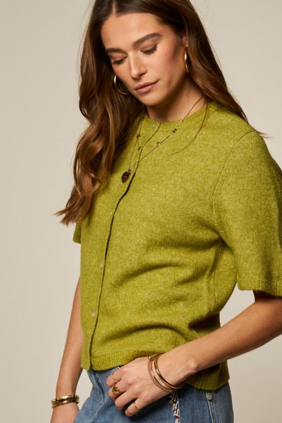 Cardigan manches courtes vert à boutons