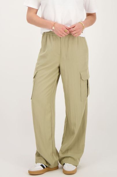Green cargo pants with elasticated waistband