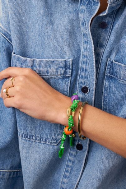 Bracelet coquillage en corde verte et imprim&eacute; bandana 