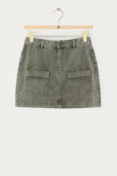 Mini-jupe cargo en denim vert
