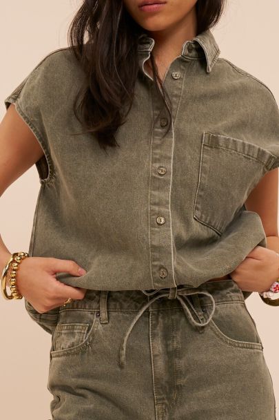 Green denim top with chest pocket