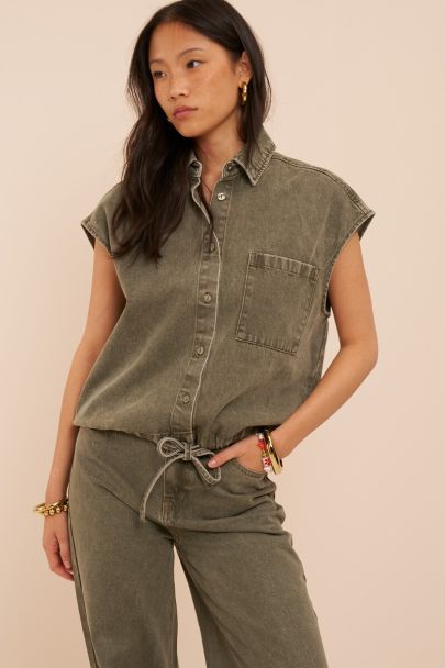 Green denim top with chest pocket