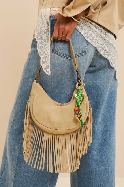 Groene hartjes bag charm met koord en kralen