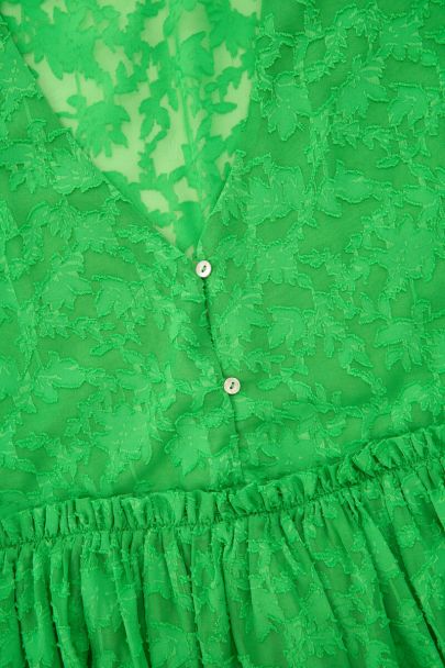 Grünes Jacquard-Kleid mit Rüschen