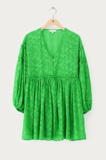 Green jacquard dress with ruffles