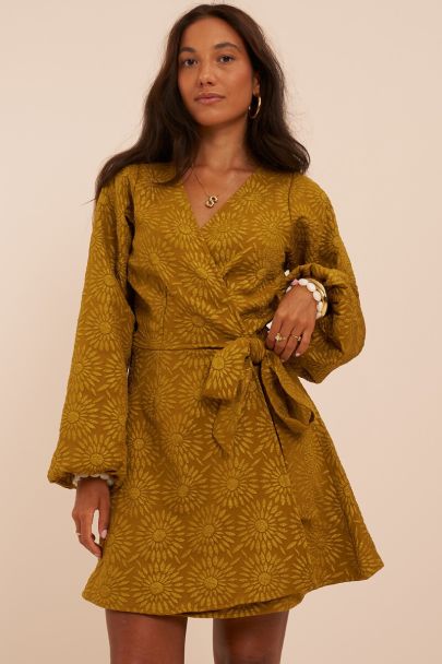 Robe en jacquard vert avec tournesols