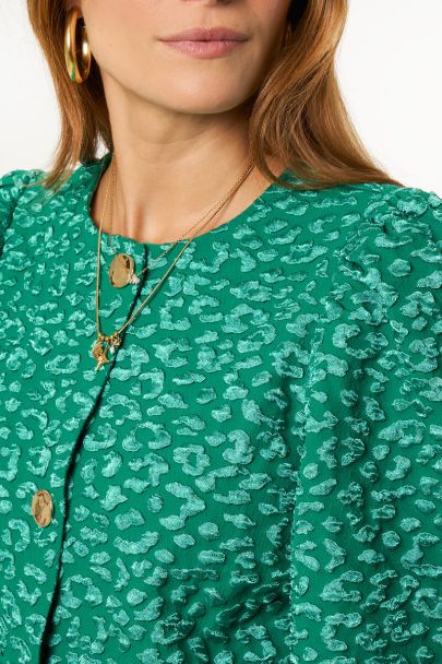 Green jacquard leopard top