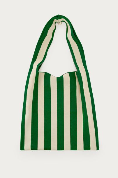 Green large tote bag with beige stripes | My Jewellery