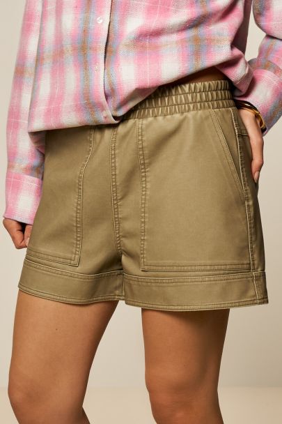 Green leather-look shorts