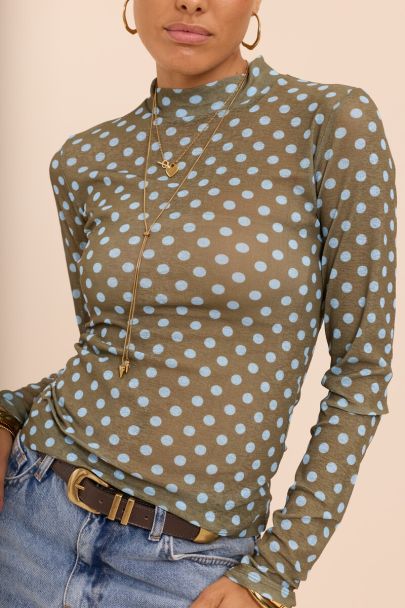 Groene mesh top met blauwe polkadots