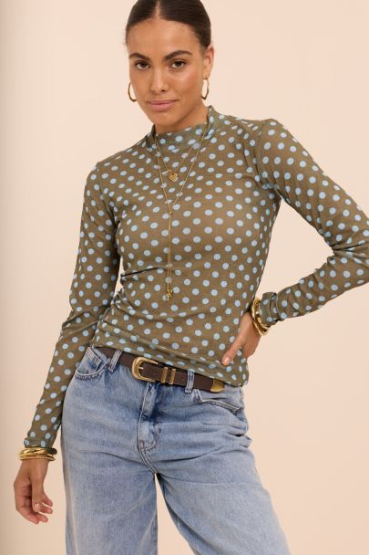 Groene mesh top met blauwe polkadots