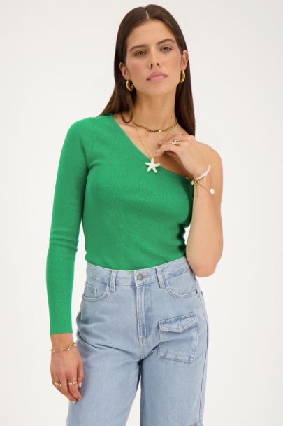 Groene one-shoulder top