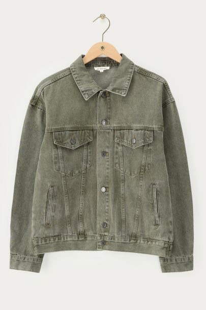 Grüne oversized Jeansjacke