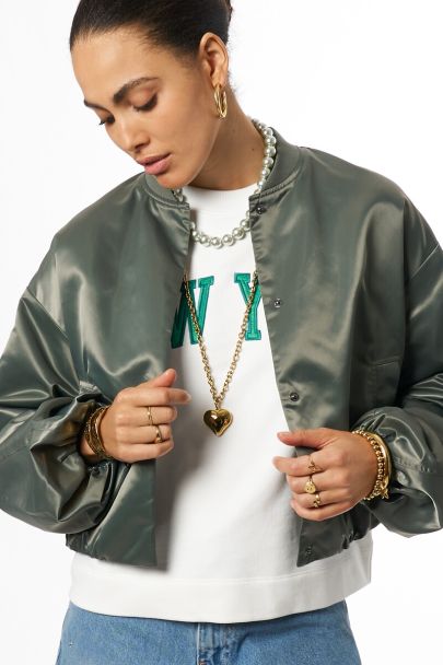 Green satin bomber