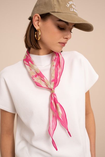 Green scarf with pink print