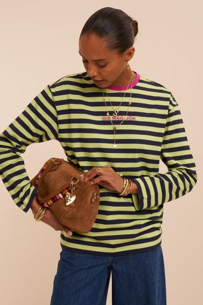 Groen gestreepte longsleeve 'Oui mais non'