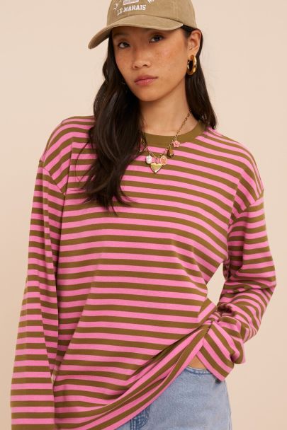 Green striped T-shirt with long sleeves