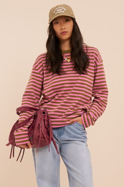 Green striped T-shirt with long sleeves