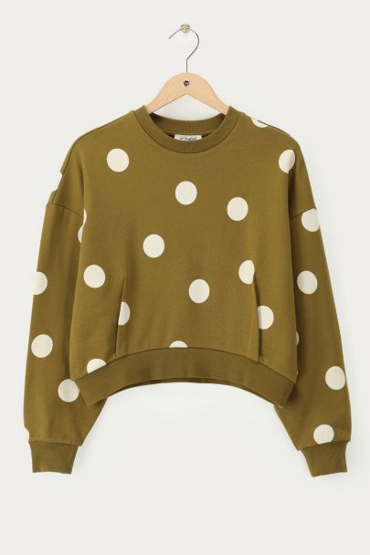 Sweat vert à pois beiges