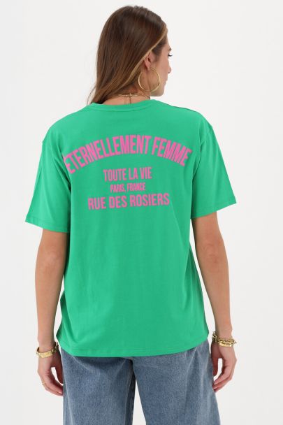 Green T-shirt "Eternellement femme"