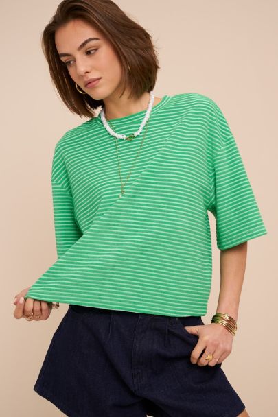 Green terry T-shirt with stripes