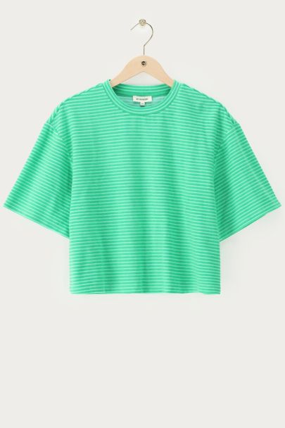 Green terry T-shirt with stripes